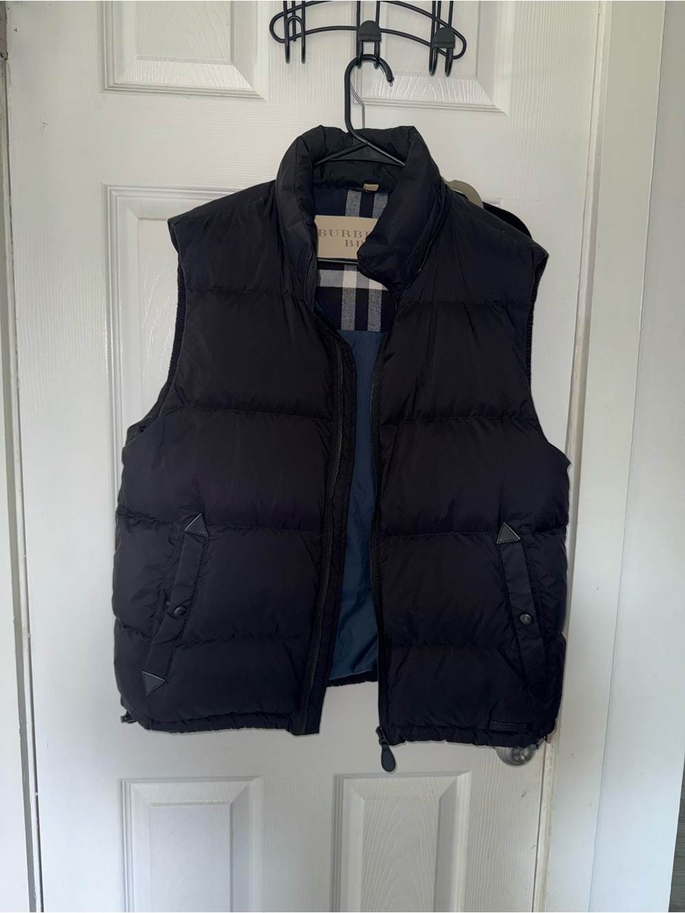 Burberry Black Quilted Puffer Vest with Signature Plaid Lining